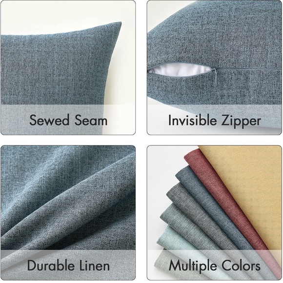 Pack of 2 Decorative Linen Burlap Pillow Covers Solid Throw 18x18 Dusty Blue. - Picture 3 of 9